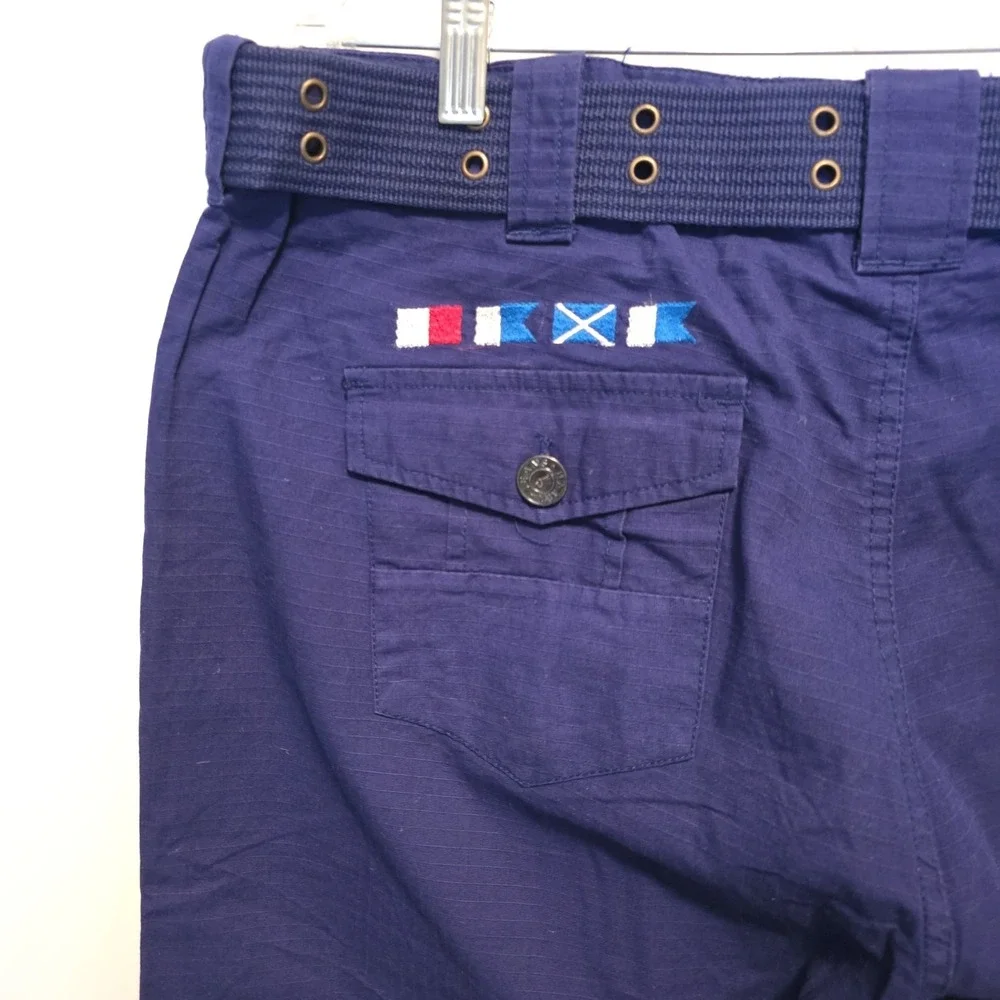 Vintage Hama Cargo Shorts Skater Baggy Combat Navy Blue Belted 36/17 NEW NWOT